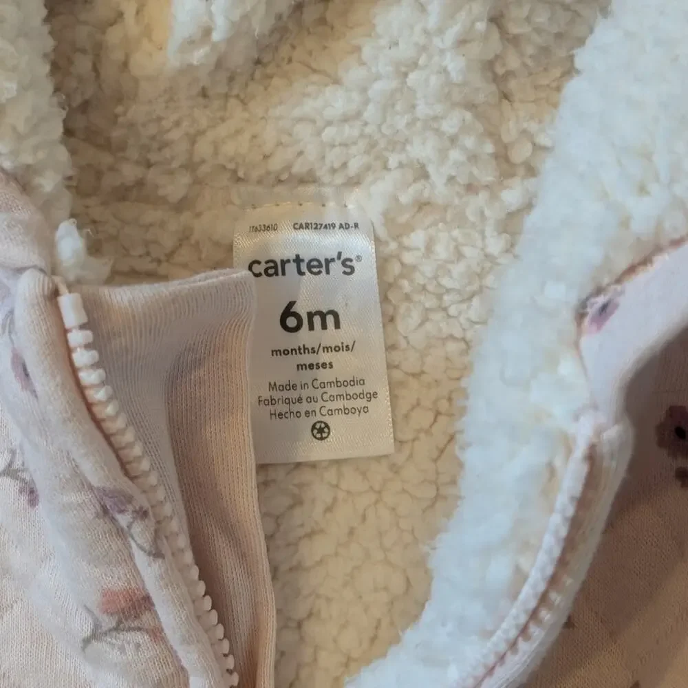 Carters Baby Girl Floral Sherpa-Lined Long-Sleeve Hooded Jumpsuit Pink 6 Months
